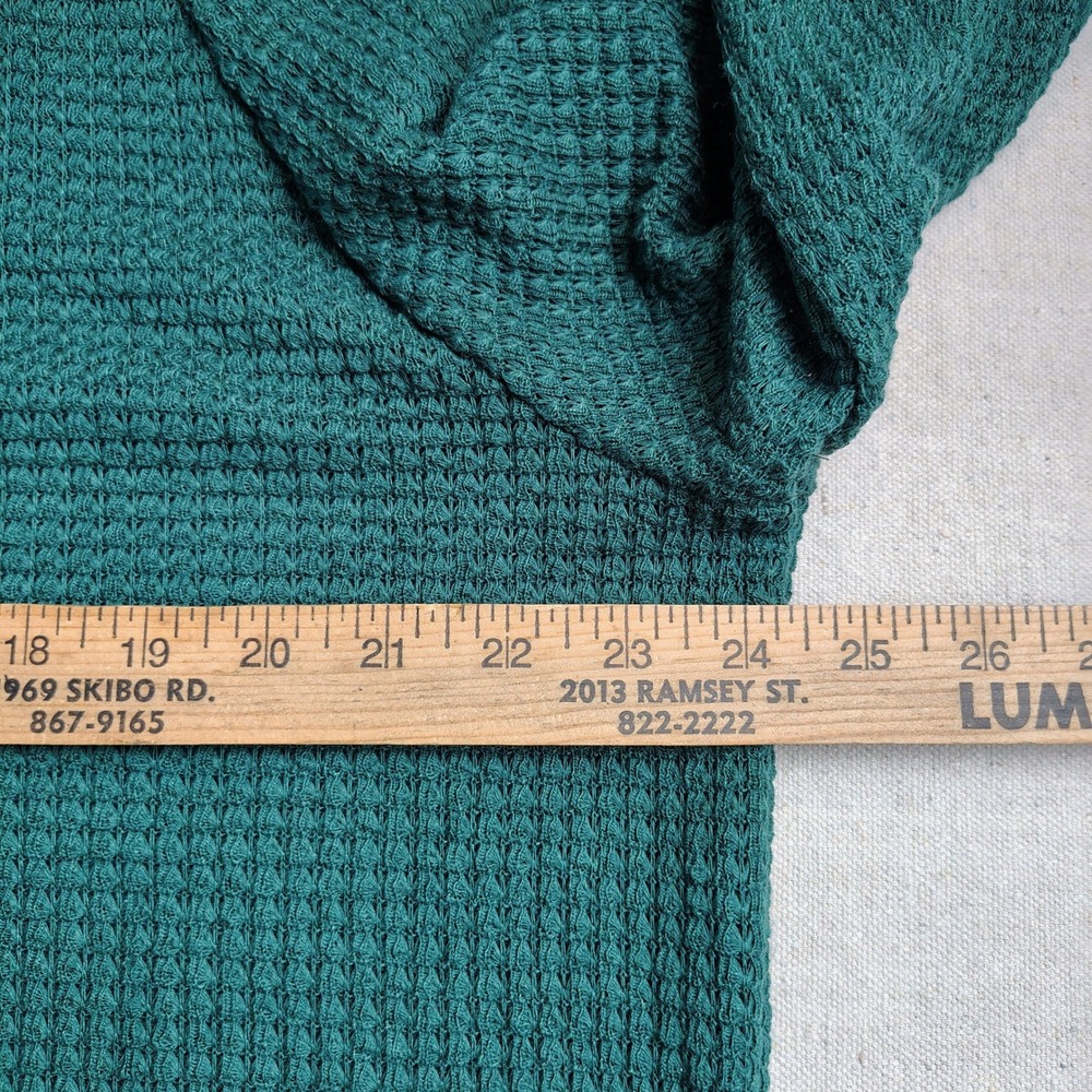 Womens L Waffle Knit Henley Hoodie Green Textured Gorpcore Casual Pullover - Picture 9 of 10